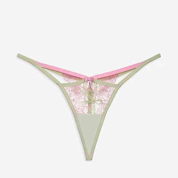 For Love & Lemons Blakely Thong Green Pink Small NEW - Picture 4 of 6